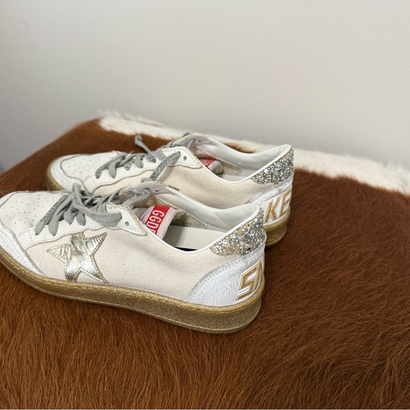 Golden Goose Ball Star Sneakers White Leather/canvas, Gold Star/Soles, Glitter - Picture 6 of 12
